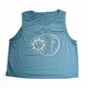 Sun and Moon Graphic Tank Top - Blue size XL cropped